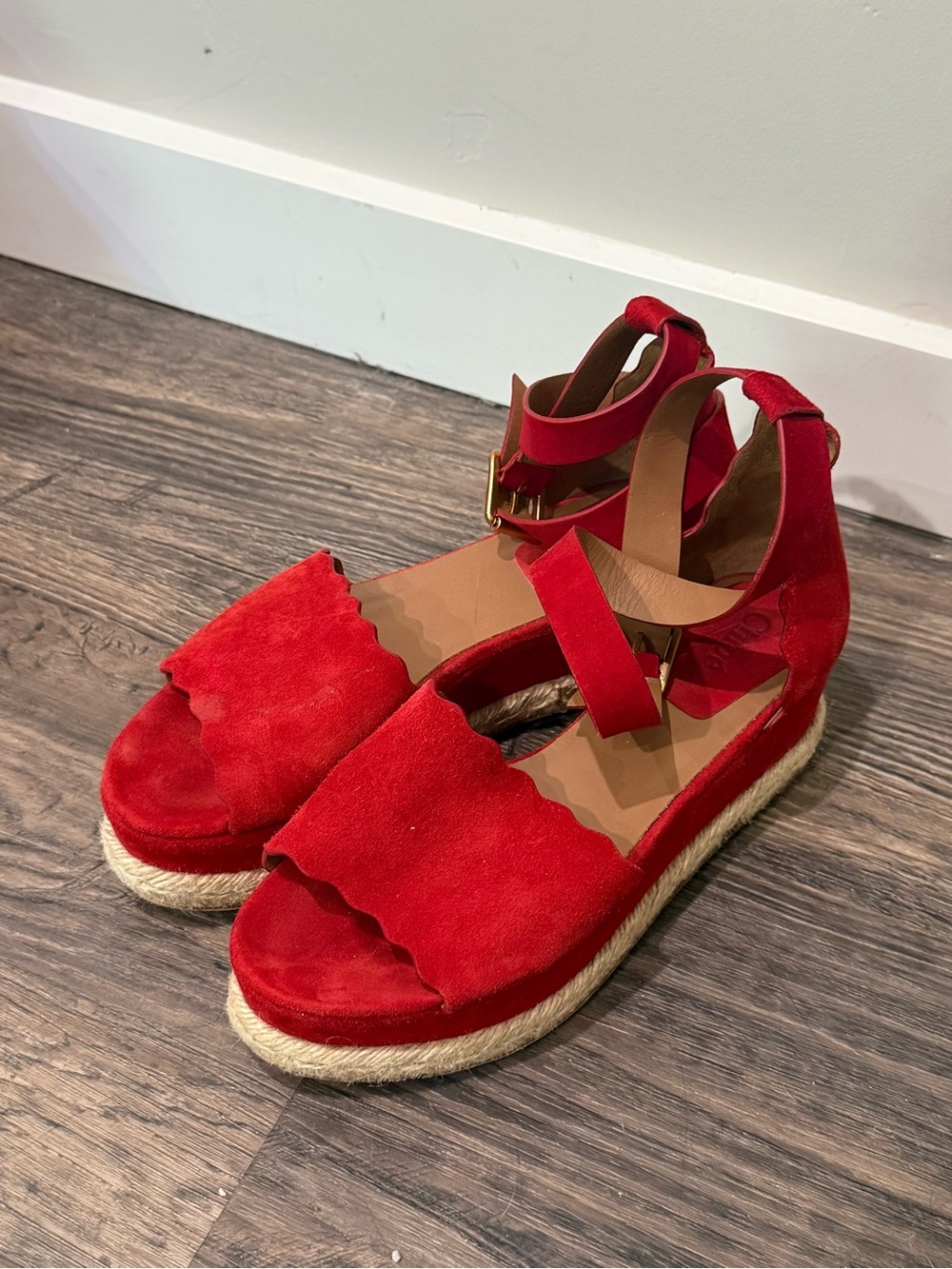 Chloé Lauren Platform Espadrilles Red